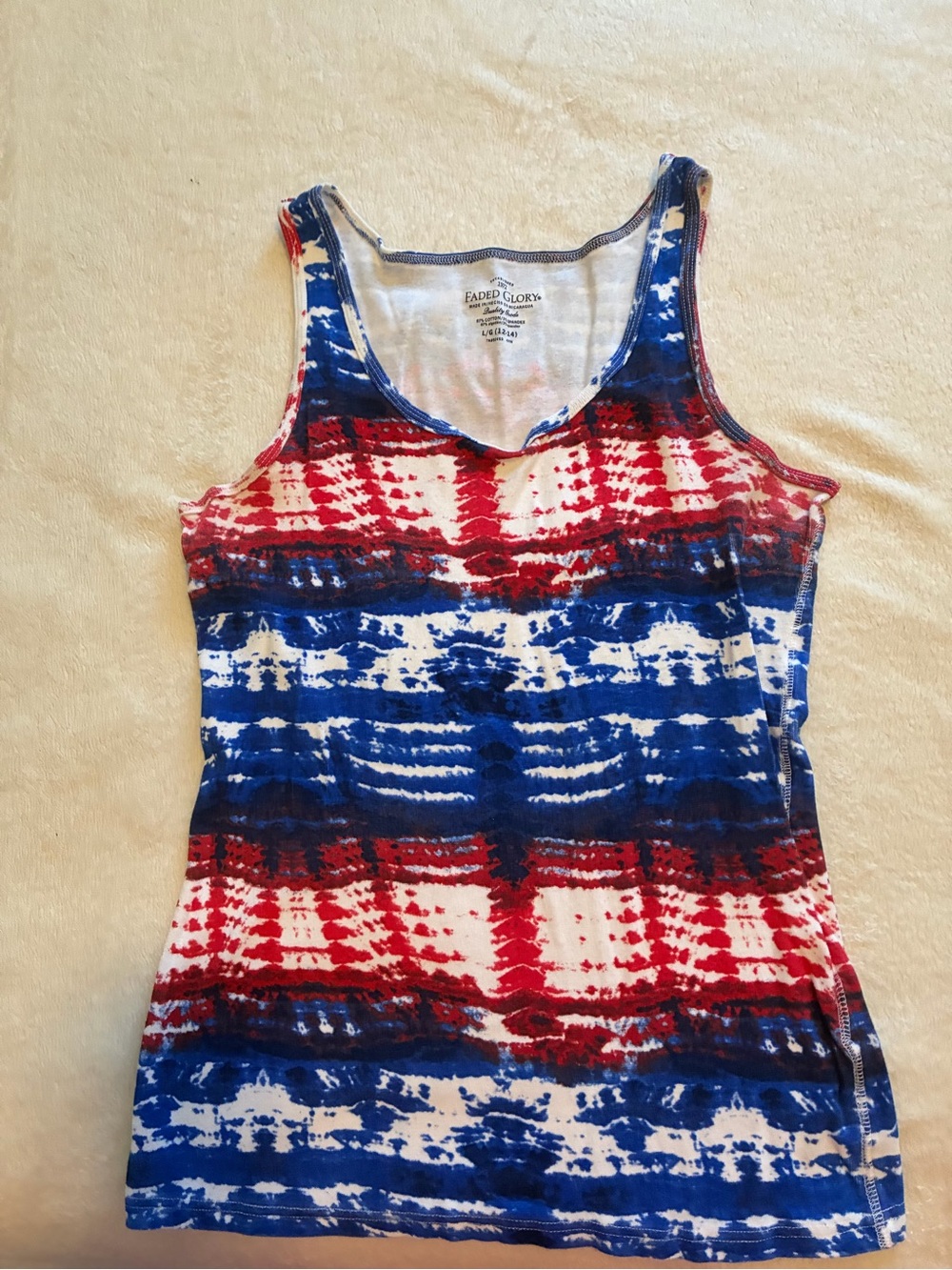 Faded Glory Red White Blue Tie-Dye Scoop Neck Tank